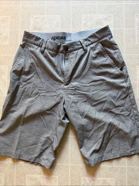 adidas Gray Striped Performance Flat-Front Shorts